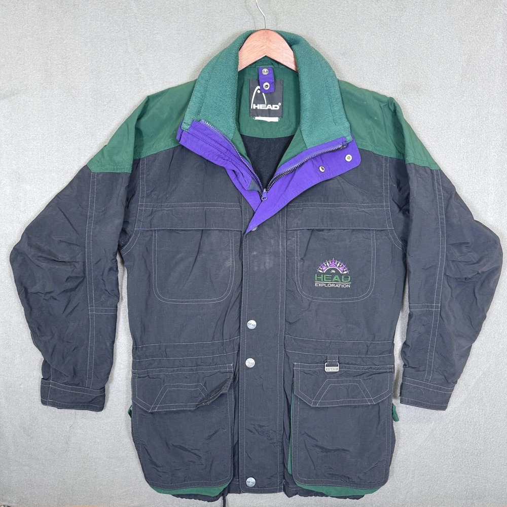 Vintage Head Exploration Ski Jacket Men S Black Green Purple Nylon Parka 4260